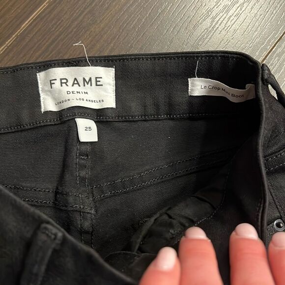 FRAME LE CROP MINI BOOT Jeans, Black Waxed, 25 - Picture 8 of 9